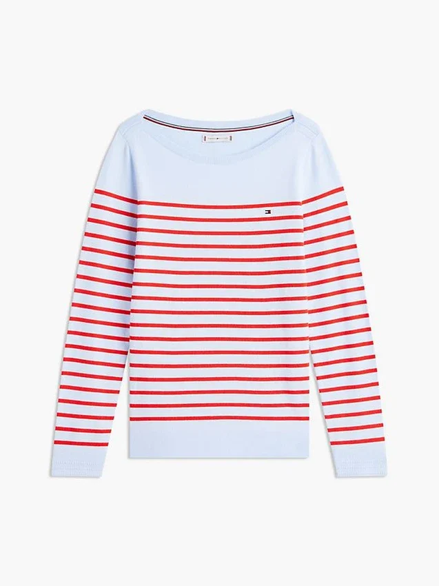 Gestreifter Pullover mit U-Boot-Ausschnitt Gestreifter Pullover mit U-Boot-Ausschnitt