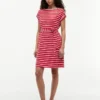 Gestreiftes Stretch-Baumwollkleid mit Gürtel Gestreiftes Stretch-Baumwollkleid mit Gürtel