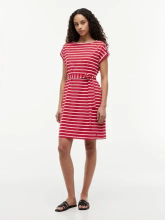 Gestreiftes Stretch-Baumwollkleid mit Gürtel Gestreiftes Stretch-Baumwollkleid mit Gürtel