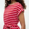 Gestreiftes Stretch-Baumwollkleid mit Gürtel Gestreiftes Stretch-Baumwollkleid mit Gürtel