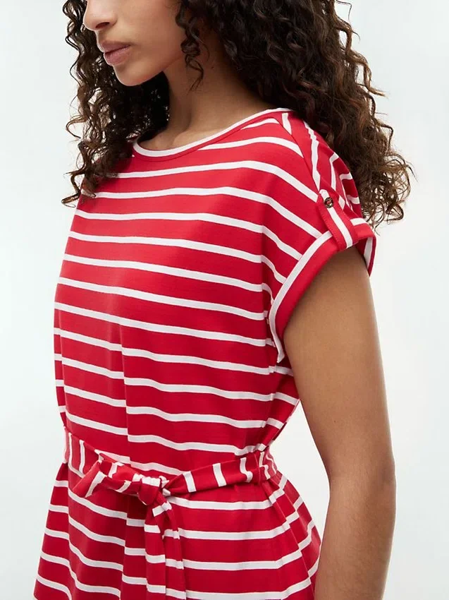Gestreiftes Stretch-Baumwollkleid mit Gürtel Gestreiftes Stretch-Baumwollkleid mit Gürtel