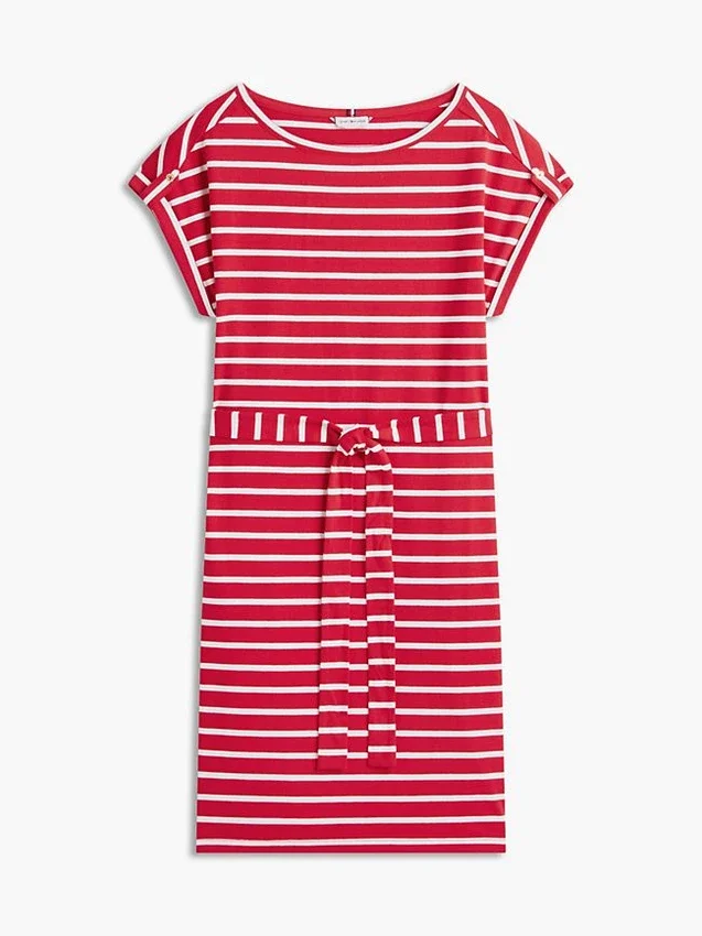 Gestreiftes Stretch-Baumwollkleid mit Gürtel Gestreiftes Stretch-Baumwollkleid mit Gürtel
