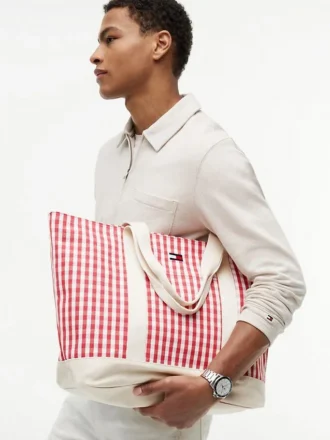 Gingham-Canvas-Tragetasche