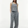 Gingham-Hose aus Leinenmischung