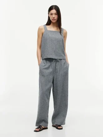 Gingham-Hose aus Leinenmischung Gingham-Hose aus Leinenmischung