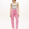 Gingham-Seersucker-Hose mit Gürtel und konischem Schnitt
