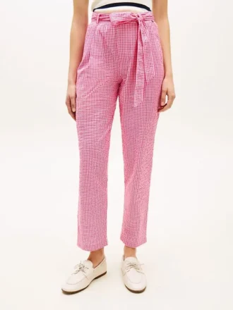 Gingham-Seersucker-Hose mit Gürtel und konischem Schnitt Gingham-Seersucker-Hose mit Gürtel und konischem Schnitt