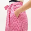 Gingham-Seersucker-Hose mit Gürtel und konischem Schnitt