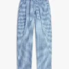Gingham-Seersucker-Hose mit Gürtel und konischem Schnitt