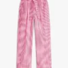Gingham-Seersucker-Hose mit Gürtel und konischem Schnitt
