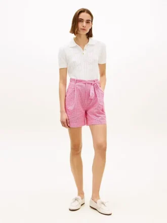 Gingham-Seersucker-Shorts mit Gürtel Gingham-Seersucker-Shorts mit Gürtel