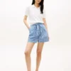 Gingham-Seersucker-Shorts mit Gürtel