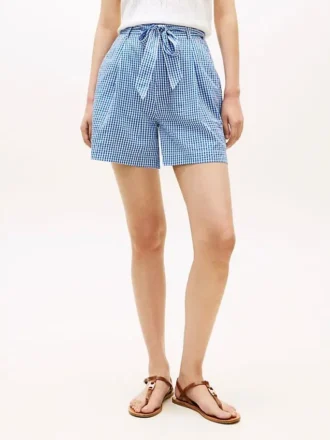 Gingham-Seersucker-Shorts mit Gürtel Gingham-Seersucker-Shorts mit Gürtel