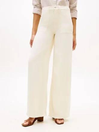 High-Rise-Stretch-Jeans mit weitem Bein