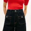 High-Rise-Stretch-Jeans mit weitem Bein