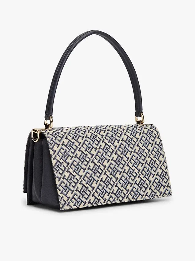 Jacquard-Umhängetasche mit Monogramm-Verschluss Jacquard-Umhängetasche mit Monogramm-Verschluss
