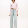 Jeans mit unversäubertem Saum, hoher Taille und weitem Bein