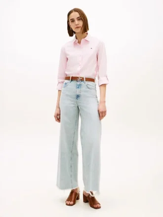 Jeans mit unversäubertem Saum, hoher Taille und weitem Bein