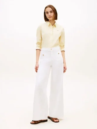 Jeans mit unversäubertem Saum, hoher Taille und weitem Bein Jeans mit unversäubertem Saum, hoher Taille und weitem Bein
