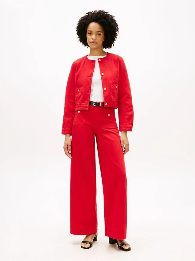 Jeans mit unversäubertem Saum, hoher Taille und weitem Bein Jeans mit unversäubertem Saum, hoher Taille und weitem Bein