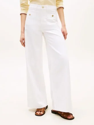 Jeans mit unversäubertem Saum, hoher Taille und weitem Bein Jeans mit unversäubertem Saum, hoher Taille und weitem Bein