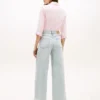 Jeans mit unversäubertem Saum, hoher Taille und weitem Bein