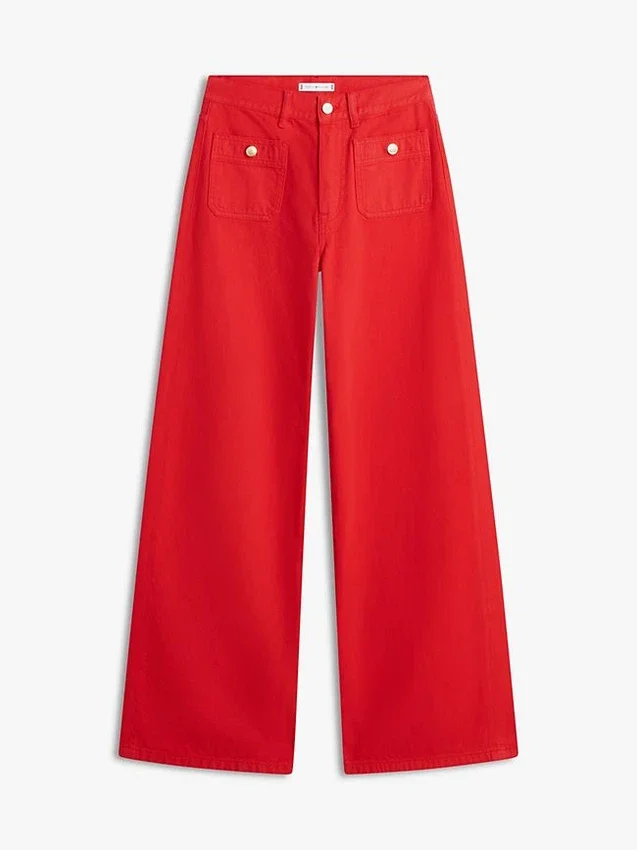 Jeans mit unversäubertem Saum, hoher Taille und weitem Bein Jeans mit unversäubertem Saum, hoher Taille und weitem Bein