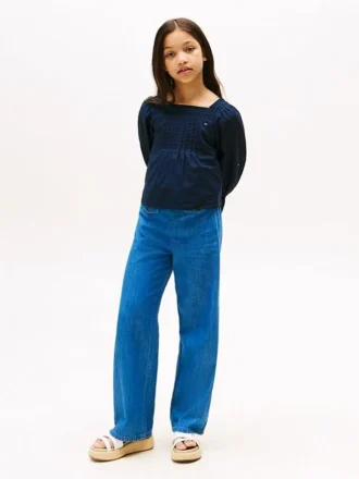 Kinder-Jeans mit weitem Bein und Gummizug Kinder-Jeans mit weitem Bein und Gummizug