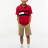 Kinder-Polohemd mit Farbblock-Flaggenmuster aus Stretch Kinder-Polohemd mit Farbblock-Flaggenmuster aus Stretch