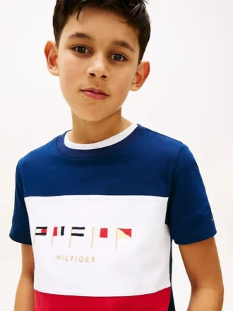 Kinder-T-Shirt mit Multiflag-Logo und Farbblock-Design Kinder-T-Shirt mit Multiflag-Logo und Farbblock-Design