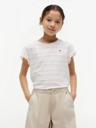 Kinder-T-Shirt mit Streifen und Rüschen an den Ärmeln Kinder-T-Shirt mit Streifen und Rüschen an den Ärmeln