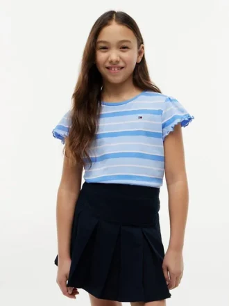 Kinder-T-Shirt mit Streifen und Rüschen an den Ärmeln Kinder-T-Shirt mit Streifen und Rüschen an den Ärmeln