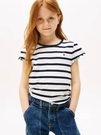 Kinder-T-Shirt mit Streifen und Rüschenärmeln Kinder-T-Shirt mit Streifen und Rüschenärmeln