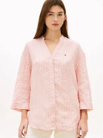Kragenloses Leinen-Pullover-Hemd Kragenloses Leinen-Pullover-Hemd