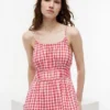 Midi-Kleid aus Leinenmischung mit Gingham-Muster und Raffungen Midi-Kleid aus Leinenmischung mit Gingham-Muster und Raffungen