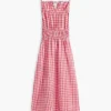 Midi-Kleid aus Leinenmischung mit Gingham-Muster und Raffungen Midi-Kleid aus Leinenmischung mit Gingham-Muster und Raffungen