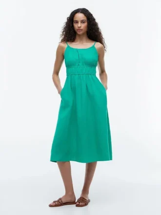 Midi-Kleid aus Leinenmischung mit Raffungen