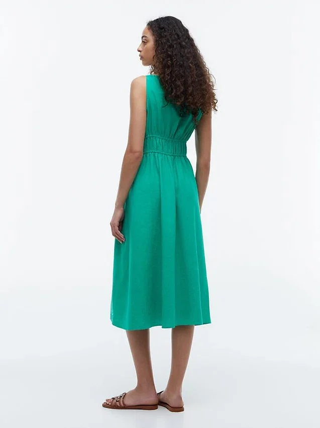 Midi-Kleid aus Leinenmischung mit Raffungen Midi-Kleid aus Leinenmischung mit Raffungen