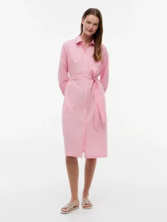 Midi-Shirtkleid mit durchgehendem Blumen- und Streifenmuster Midi-Shirtkleid mit durchgehendem Blumen- und Streifenmuster
