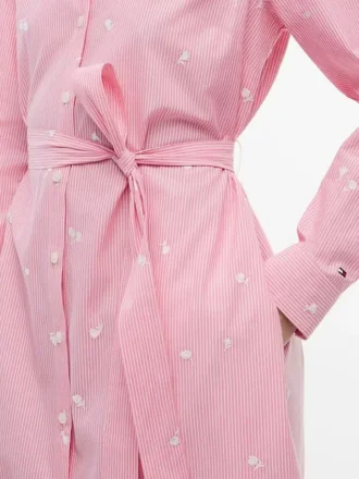 Midi-Shirtkleid mit durchgehendem Blumen- und Streifenmuster Midi-Shirtkleid mit durchgehendem Blumen- und Streifenmuster