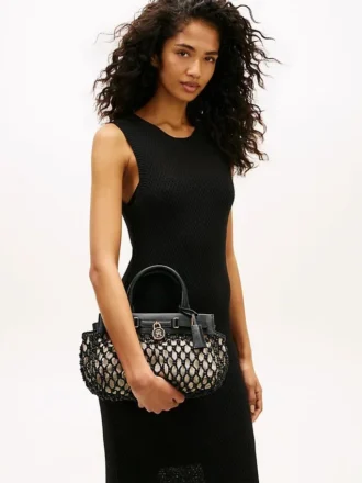 Mini-Tasche aus Makramee und Leder Mini-Tasche aus Makramee und Leder