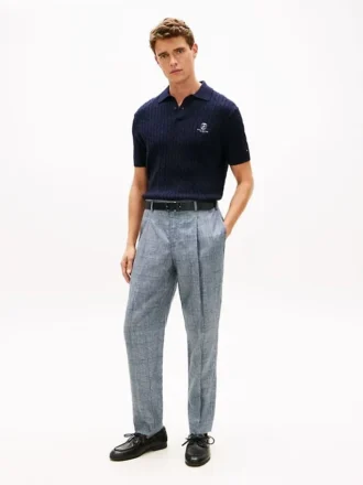 New York Label Glen Plaid Leinen-Hose