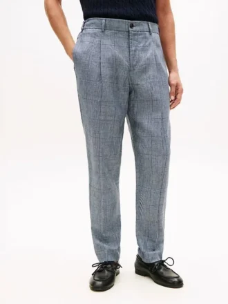 New York Label Glen Plaid Leinen-Hose