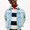 Oversize-Jeansjacke für Kinder mit wellenförmigem Flaggenmuster Oversize-Jeansjacke für Kinder mit wellenförmigem Flaggenmuster