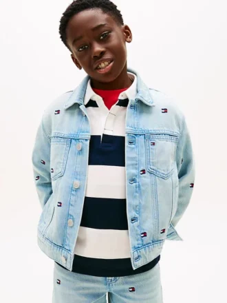 Oversize-Jeansjacke für Kinder mit wellenförmigem Flaggenmuster