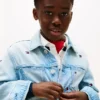 Oversize-Jeansjacke für Kinder mit wellenförmigem Flaggenmuster Oversize-Jeansjacke für Kinder mit wellenförmigem Flaggenmuster