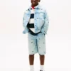 Oversize-Jeansjacke für Kinder mit wellenförmigem Flaggenmuster Oversize-Jeansjacke für Kinder mit wellenförmigem Flaggenmuster