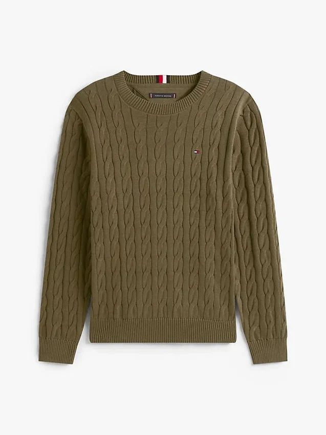 Pullover mit Rundhalsausschnitt und Zopfmuster Pullover mit Rundhalsausschnitt und Zopfmuster