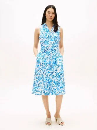 Ärmelloses Hemdkleid aus Leinenmischung mit Gürtel