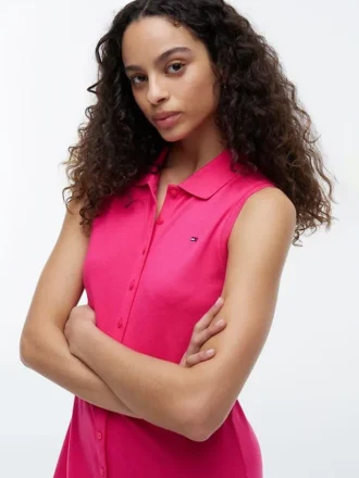 Ärmelloses Midi-Polokleid aus Piqué